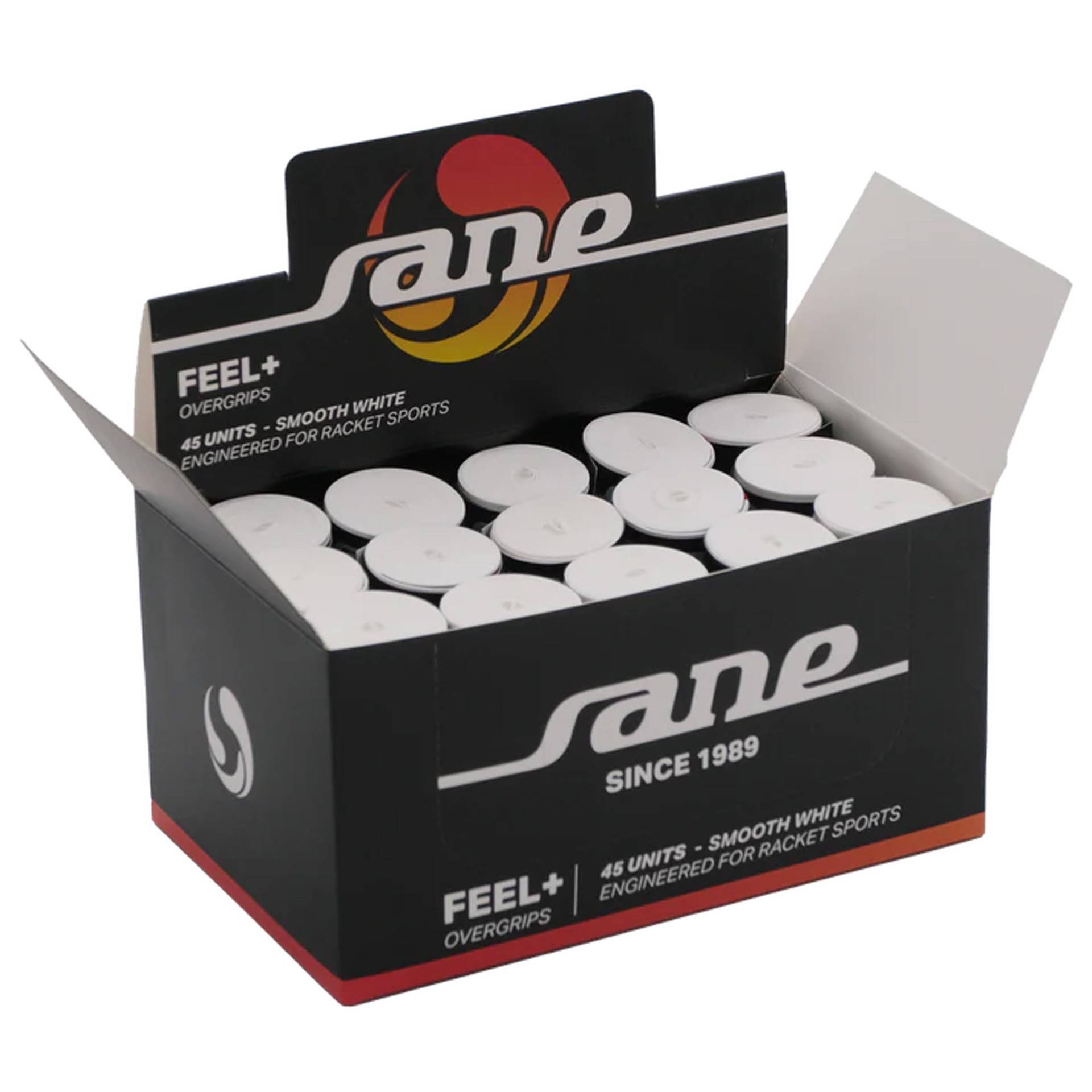 CAJA DE 45 OVERGRIPS SANE FEEL LISOS BLANCOS