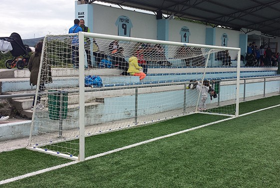 JUEGO PORTERÍAS FÚTBOL 11 METÁLICAS TRASLADABLES TUBO 100 MM REGLAMENTARIAS